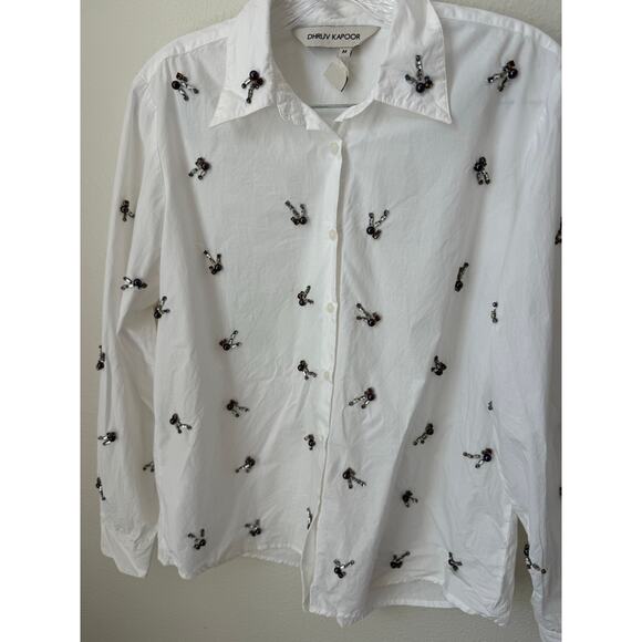 Anthropologie Dhruv Kapoor Embroidered Beaded Button-Down Shirt Size Medium - Picture 3 of 8